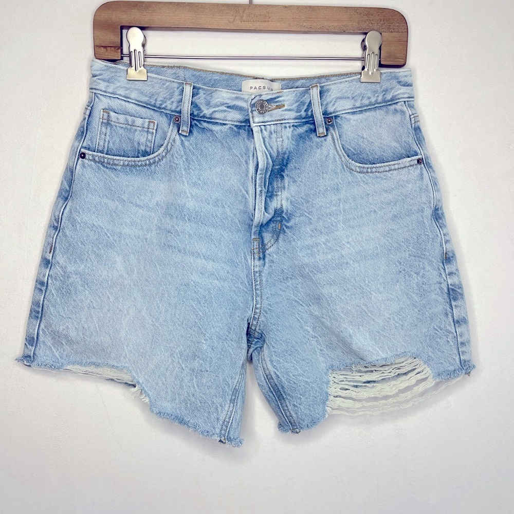 Pacsun Lt Indigo Ripped Button Fly High Waist Denim Festival Short Women Size 28 - Picture 8 of 10